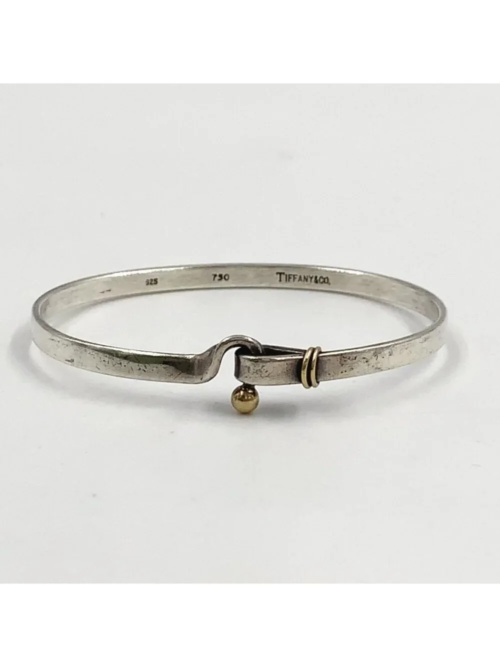 Tiffany & Co Hook Eye Yellow Gold Silver Bangle Bracelet